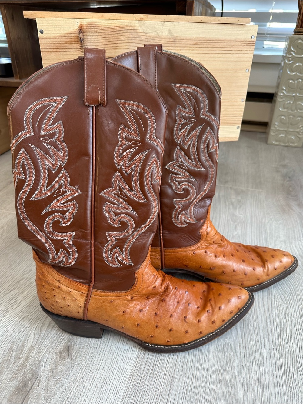 Vintage Ostrich & Leather Cowboy Boots - Men's Size 6.5 (Read Description)